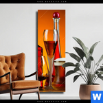 Leinwandbild Stillleben Flaschen Glaeser Schmal Produktvorschau mit dem Bild Stillleben Flaschen Gläser im Format Schmal.