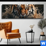 Leinwandbild Tiger Im Wasser Panorama Produktvorschau mit dem Bild Tiger im Wasser im Format Panorama.