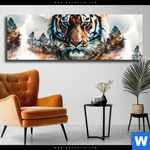 Leinwandbild Tiger Staerke Und Natur Panorama Produktvorschau mit dem Bild Tiger - Stärke und Natur im Format Panorama.