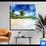 Leinwandbild Traumstrand Unter Palmen Quadrat Produktvorschau mit dem Bild Traumstrand unter Palmen im Format Quadrat.