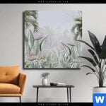 Leinwandbild Tropische Baeume Und Blaetter Quadrat Produktvorschau mit dem Bild Tropische Bäume und Blätter im Format Quadrat.