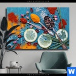Leinwandbild Vintage Silberloeffel Mit Gewuerzen Querformat Produktvorschau mit dem Bild Vintage Silberlöffel mit Gewürzen im Format Querformat.