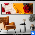 Leinwandbild Violine Rose Panorama Produktvorschau mit dem Bild Violine & Rose im Format Panorama.
