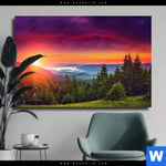 Leinwandbild Wald Bei Sonnenuntergang Querformat Produktvorschau mit dem Bild Wald bei Sonnenuntergang im Format Querformat.