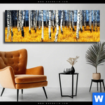 Leinwandbild Wald Mit Birkenbaeumen Panorama Produktvorschau mit dem Bild Wald mit Birkenbäumen im Format Panorama.