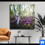 Leinwandbild Wald Mit Heideblumen Quadrat Produktvorschau mit dem Bild Wald mit Heideblumen im Format Quadrat.