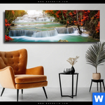 Leinwandbild Wald Wasserfall No 5 Panorama Produktvorschau mit dem Bild Wald & Wasserfall No. 5 im Format Panorama.
