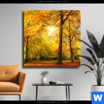 Leinwandbild Waldlandschaft Im Herbst Quadrat Produktvorschau mit dem Bild Waldlandschaft im Herbst im Format Quadrat.