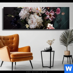 Leinwandbild Weisse Pfingstrosen Panorama Produktvorschau mit dem Bild Weiße Pfingstrosen im Format Panorama.