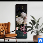 Leinwandbild Weisse Pfingstrosen Schmal Produktvorschau mit dem Bild Weiße Pfingstrosen im Format Schmal.