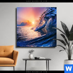 Leinwandbild Welle Im Sonnenuntergang Quadrat Produktvorschau mit dem Bild Welle im Sonnenuntergang im Format Quadrat.