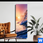 Leinwandbild Welle Im Sonnenuntergang Schmal Produktvorschau mit dem Bild Welle im Sonnenuntergang im Format Schmal.
