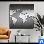 Leinwandbild Weltkarte Edelstahloptik Quadrat Produktvorschau mit dem Bild Weltkarte Edelstahloptik im Format Quadrat.