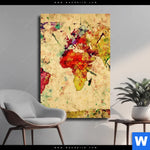 Leinwandbild Weltkarte Retro Bunt Hochformat Produktvorschau mit dem Bild Weltkarte Retro Bunt im Format Hochformat.