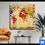 Leinwandbild Weltkarte Retro Bunt Quadrat Produktvorschau mit dem Bild Weltkarte Retro Bunt im Format Quadrat.
