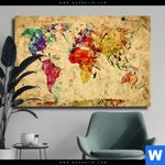 Leinwandbild Weltkarte Retro Bunt Querformat Produktvorschau mit dem Bild Weltkarte Retro Bunt im Format Querformat.