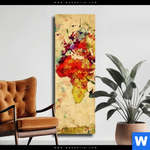 Leinwandbild Weltkarte Retro Bunt Schmal Produktvorschau mit dem Bild Weltkarte Retro Bunt im Format Schmal.