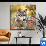 Leinwandbild Wolfsblick Im Fruehling Quadrat Produktvorschau mit dem Bild Wolfsblick im Frühling im Format Quadrat.