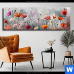 Leinwandbild Zarte Mohnblumen Im Wind Panorama Produktvorschau mit dem Bild Zarte Mohnblumen im Wind im Format Panorama.