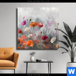 Leinwandbild Zarte Mohnblumen Im Wind Quadrat Produktvorschau mit dem Bild Zarte Mohnblumen im Wind im Format Quadrat.