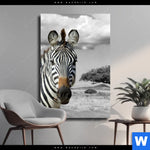 Leinwandbild Zebra In Afrika Hochformat Produktvorschau mit dem Bild Zebra in Afrika im Format Hochformat.