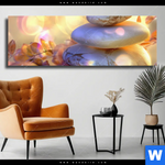 Leinwandbild Zen Steine Im Licht Panorama Produktvorschau mit dem Bild Zen-Steine im Licht im Format Panorama.