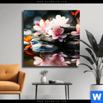 Leinwandbild Zen Steine Mit Blumen Quadrat Produktvorschau mit dem Bild Zen Steine mit Blumen im Format Quadrat.