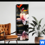Leinwandbild Zen Steine Mit Blumen Schmal Produktvorschau mit dem Bild Zen Steine mit Blumen im Format Schmal.