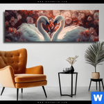 Leinwandbild Zwei Schwaene Im Wasser Panorama Produktvorschau mit dem Bild Zwei Schwäne im Wasser im Format Panorama.