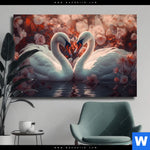 Leinwandbild Zwei Schwaene Im Wasser Querformat Produktvorschau mit dem Bild Zwei Schwäne im Wasser im Format Querformat.