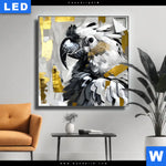 Leuchtbild Abstrakter Papagei Mit Gold Quadrat Produktvorschau mit dem Bild Abstrakter Papagei mit Gold im Format Quadrat.