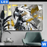 Leuchtbild Abstrakter Papagei Mit Gold Querformat Produktvorschau mit dem Bild Abstrakter Papagei mit Gold im Format Querformat.