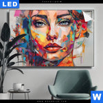 Leuchtbild Abstraktes Frauenportraet Aurora Querformat Produktvorschau mit dem Bild Abstraktes Frauenporträt Aurora im Format Querformat.