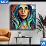 Leuchtbild Abstraktes Frauenportraet Hydra Quadrat Produktvorschau mit dem Bild Abstraktes Frauenporträt Hydra im Format Quadrat.