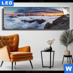 Leuchtbild Alpen Im Nebel Panorama Produktvorschau mit dem Bild Alpen im Nebel im Format Panorama.