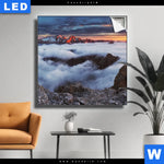 Leuchtbild Alpen Im Nebel Quadrat Produktvorschau mit dem Bild Alpen im Nebel im Format Quadrat.