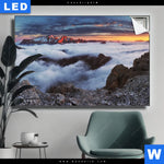 Leuchtbild Alpen Im Nebel Querformat Produktvorschau mit dem Bild Alpen im Nebel im Format Querformat.