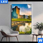 Leuchtbild Alte Burg Mit See Hochformat Produktvorschau mit dem Bild Alte Burg mit See im Format Hochformat.