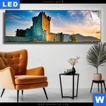 Leuchtbild Alte Burg Mit See Panorama Produktvorschau mit dem Bild Alte Burg mit See im Format Panorama.