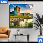 Leuchtbild Alte Burg Mit See Quadrat Produktvorschau mit dem Bild Alte Burg mit See im Format Quadrat.