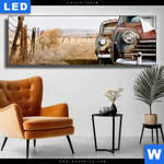 Leuchtbild Alte Rostige Autos Panorama Produktvorschau mit dem Bild Alte rostige Autos im Format Panorama.