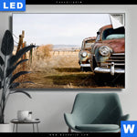 Leuchtbild Alte Rostige Autos Querformat Produktvorschau mit dem Bild Alte rostige Autos im Format Querformat.
