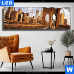Leuchtbild Beruehmte Brooklyn Bridge Panorama Produktvorschau mit dem Bild Berühmte Brooklyn Bridge im Format Panorama.