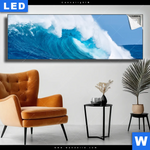 Leuchtbild Blaue Welle Im Meer Panorama Produktvorschau mit dem Bild Blaue Welle im Meer im Format Panorama.