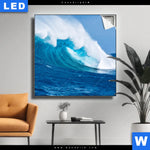 Leuchtbild Blaue Welle Im Meer Quadrat Produktvorschau mit dem Bild Blaue Welle im Meer im Format Quadrat.