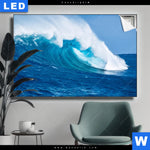 Leuchtbild Blaue Welle Im Meer Querformat Produktvorschau mit dem Bild Blaue Welle im Meer im Format Querformat.