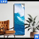 Leuchtbild Blaue Welle Im Meer Schmal Produktvorschau mit dem Bild Blaue Welle im Meer im Format Schmal.