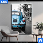 Leuchtbild Blauer Oldtimer Hochformat Produktvorschau mit dem Bild Blauer Oldtimer im Format Hochformat.