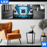 Leuchtbild Blauer Oldtimer Panorama Produktvorschau mit dem Bild Blauer Oldtimer im Format Panorama.