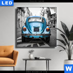 Leuchtbild Blauer Oldtimer Quadrat Produktvorschau mit dem Bild Blauer Oldtimer im Format Quadrat.